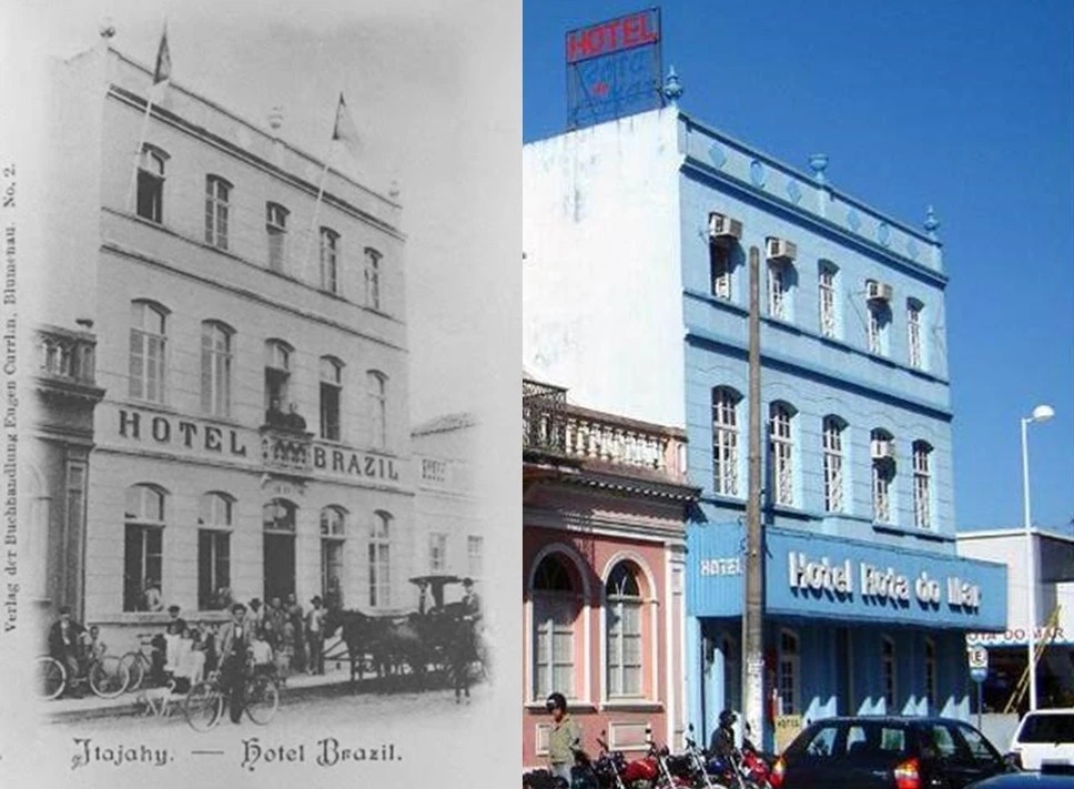 Hotel Brazil 1903. Lado Hotel Brazil 1980 CDMH - Arquivo Público de Itajaí.